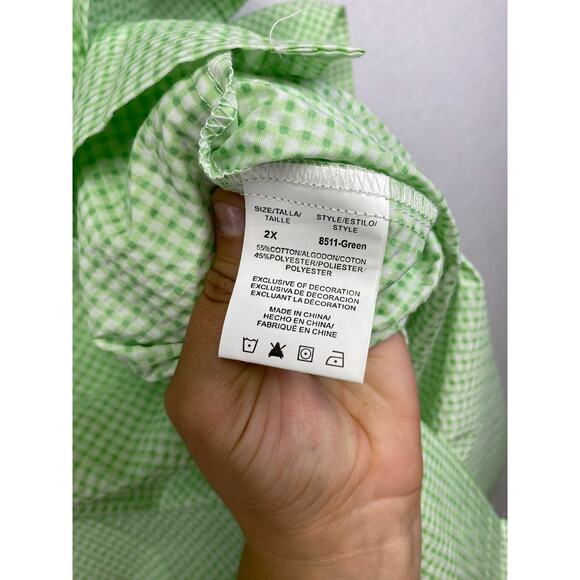 Dreamcrest Green Gingham Seersucker Duster Housecoat Robe with Embroidered  2X - Picture 5 of 7